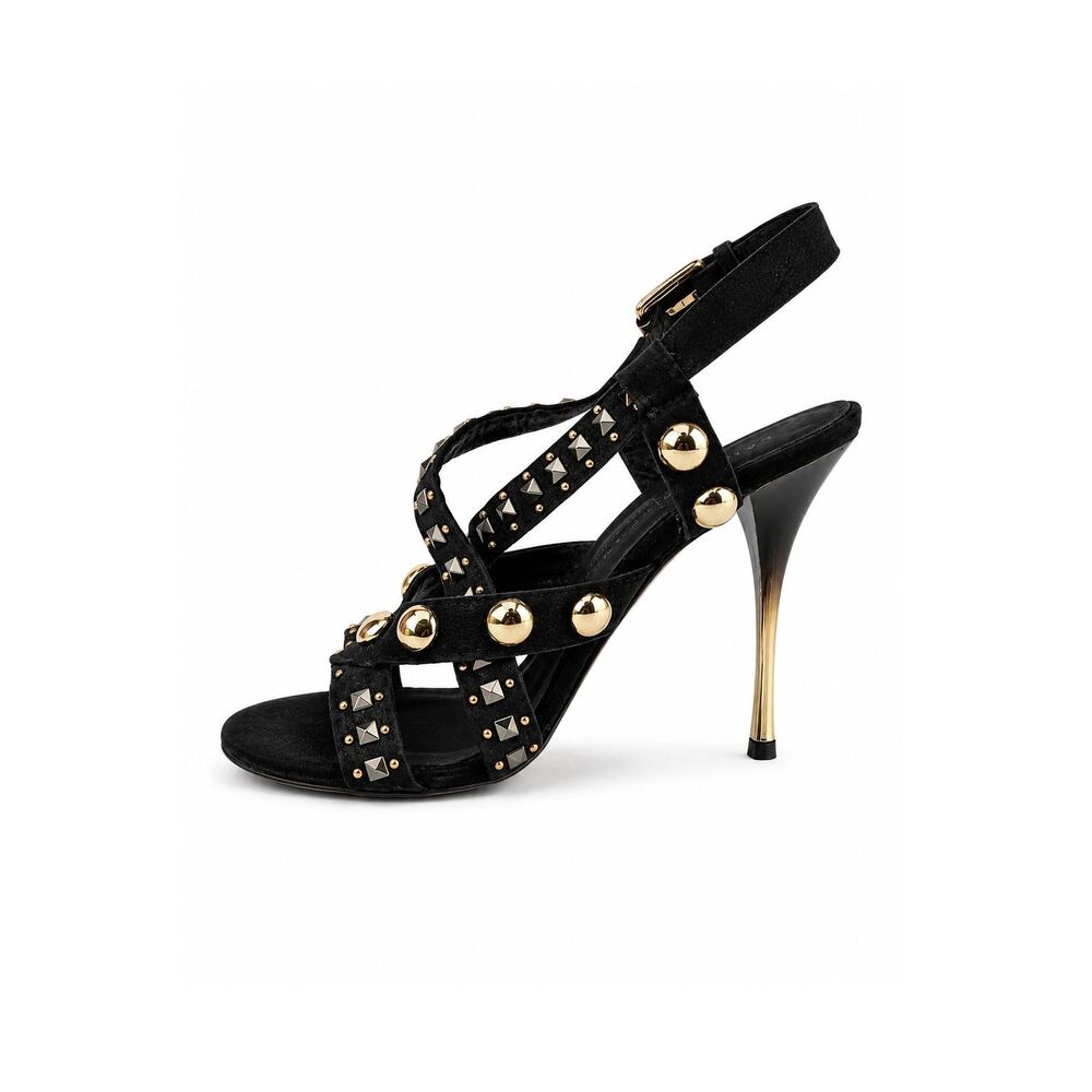 Italian Black Suede Studded Strappy Stiletto Sandals | Ombré Heel Balmain Style